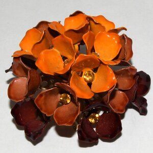 Vintage Brown & Orange Enamel Rhinestone Brooch